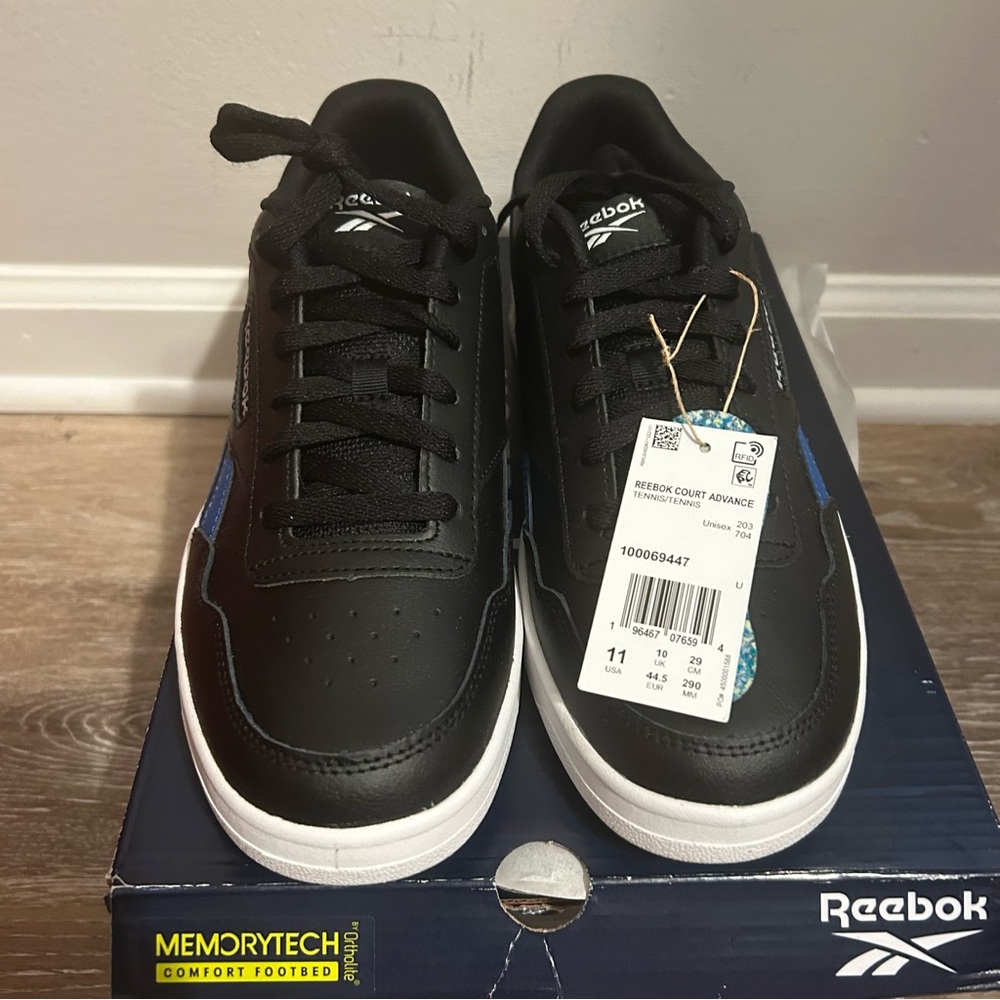 NEW Reebok Unisex Adult Court Advance Sneaker, Black/White, 11 men’s